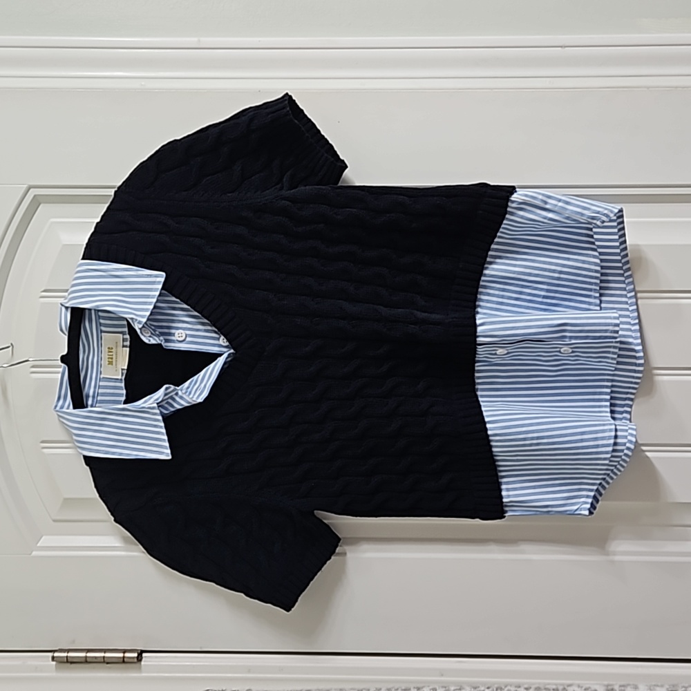 Anthropologie Maeve Cable Short-Sleeve Twofer Sweater